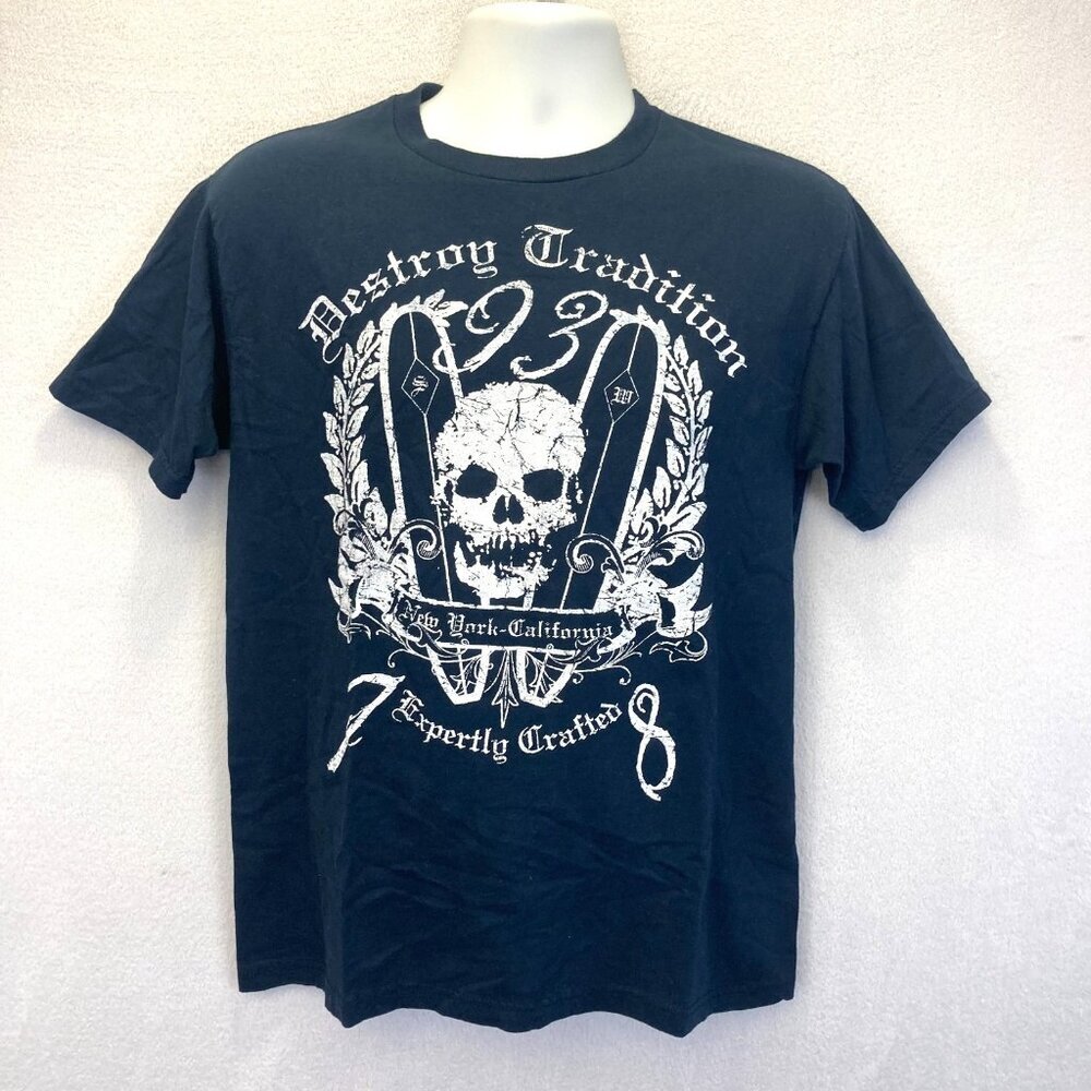 Slade Wilder Destroy Tradition Retro Y2K Style Shirt Mens Medium M Skull Blue